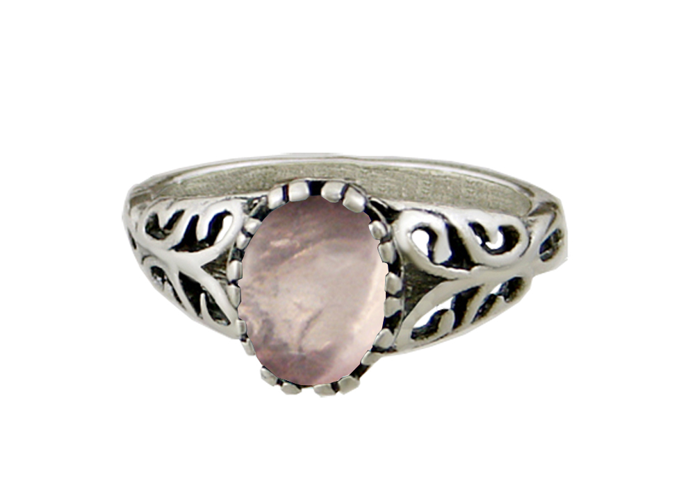 Sterling Silver Filigree Ring With Rose Quartz Size 8